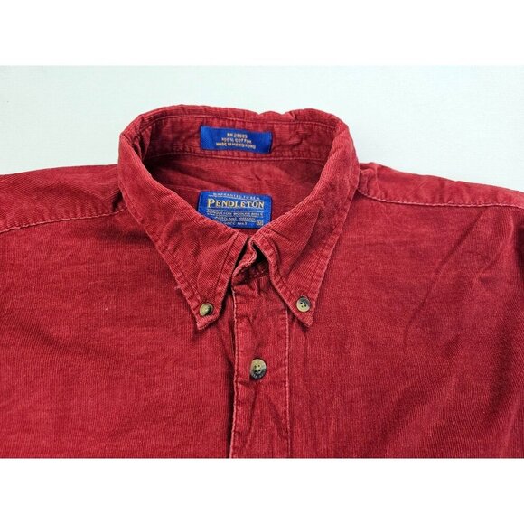 Pendleton Size Medium Mens Burgundy Corduroy Button Down Long Sleeve Shirt - Picture 10 of 10